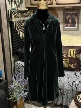 KC Spencer Vintage Teal Velvet Long-Sleeve Shirt Dress 6